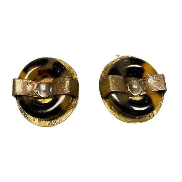 Vintage Signed Marjorie Baer SF Handmade Mixed Metal and Tortoise Omega Clip on - Picture 5 of 5